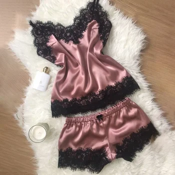 

2020 Women Sexy Lingerie Casual Sleeping Clothes Women Sleep Top And Shorts Nightgown Two Pieces Set Sleepwear Summer Clothes
