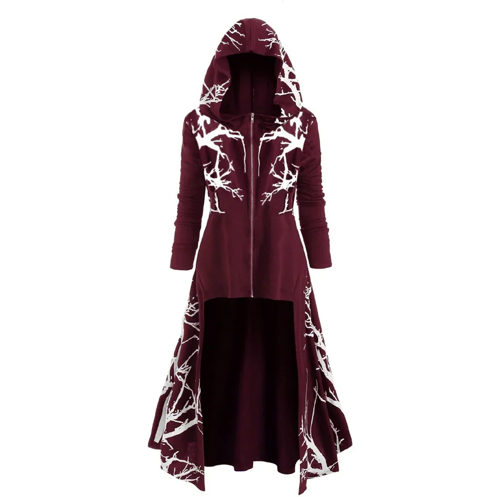 Готическое длинное платье для женщин Зимняя мода толстовки платье размера плюс с принтом дерева Хэллоуин одежда оверсайз толстовки платья