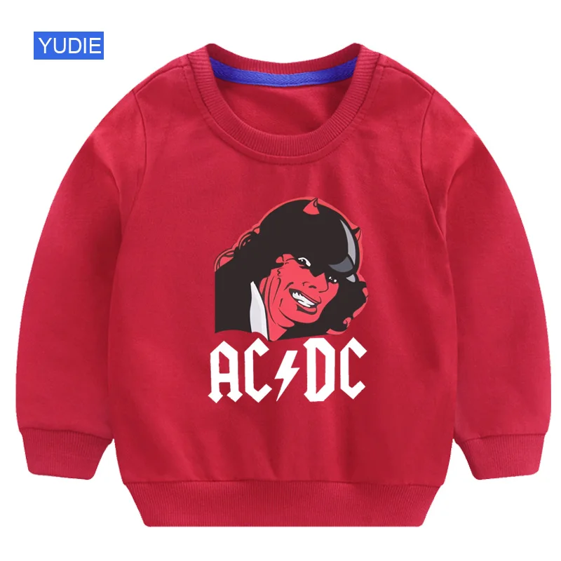 ACDC свитер для мальчиков и девочек; Детский свитер; толстовка с капюшоном; белый Хлопковый пуловер; топ; пуловер с принтом; Осенняя футболка с длинными рукавами