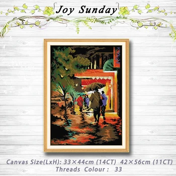 

streetscape in the rainy night painting dmc 14CT 11CT counted cross stitch kits embroidery set Needlework Set Home Decoration