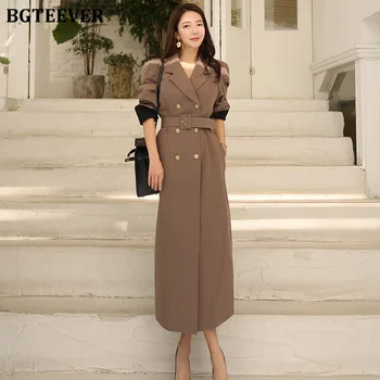 

Office Ladies Double Breasted Trench Coats Women Belted Long Loose Female Elegant Windbreaker Overcoats