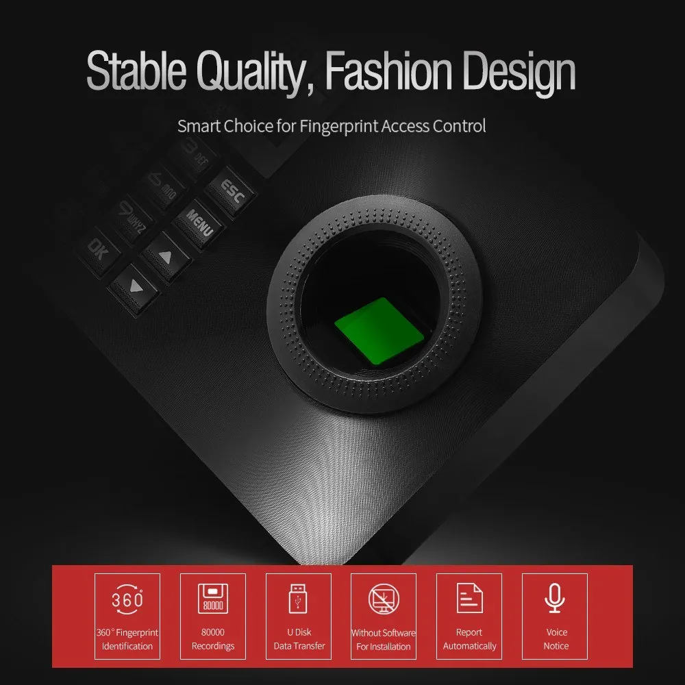 ZK-TA10 Time Attendance Fingerprint Recognition Password Lock Door Opener Access Control System 2.4inch Display UK Plug