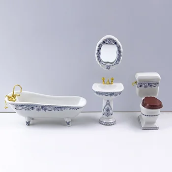 

1/12 Dollhouse Miniature Accessories Mini Bathroom Set Simulation Bathtub Mirror Wash Basin Closestool for Doll House Decoration