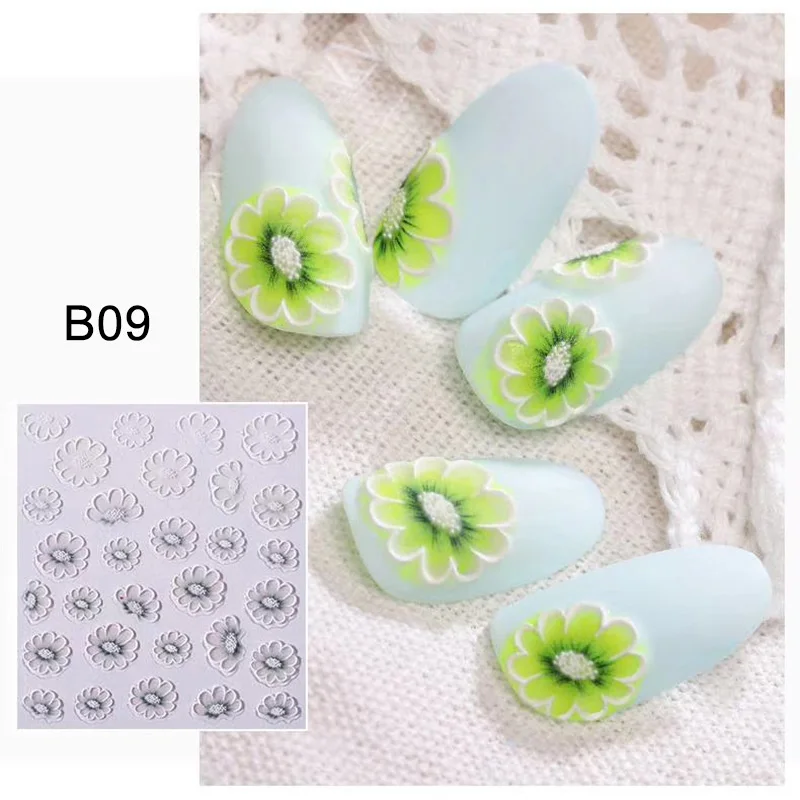 Цветок наклейки для ногтей 1 лист Цветы самоклеющиеся наклейки для нейл-арта наклейки акриловые рельефные 3D Маникюр-наклейки для ногтей украшения