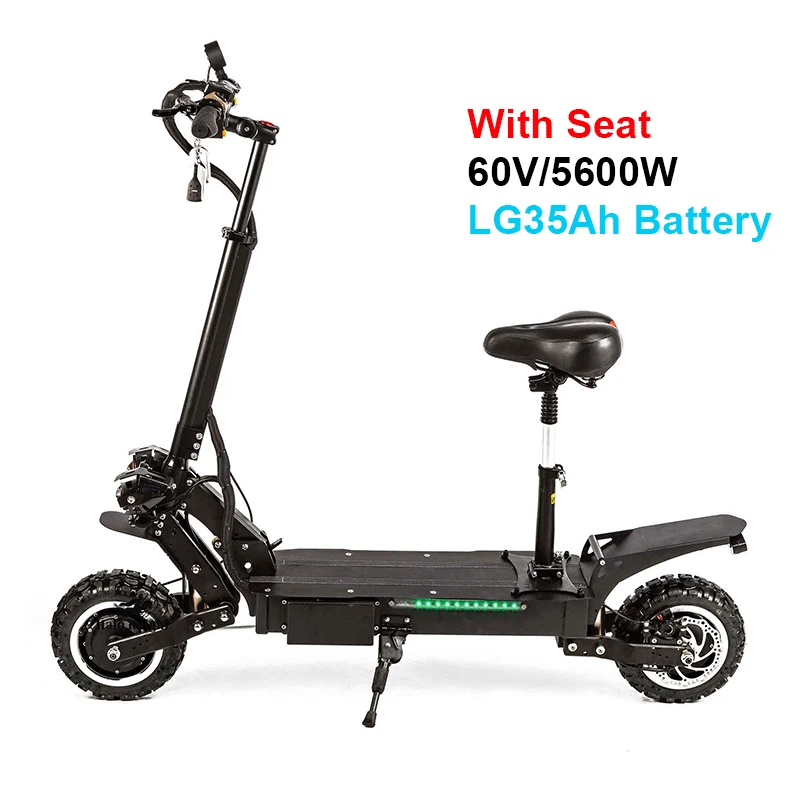 With Seat LG35Ah Halo Knight мощный 60 в 5600 Вт Электрический скутер с сиденьем 11 дюймов внедорожный двойной мотор EScooter складной взрослый 85 км/ч мотоцикл - Цвет: With Seat LG35Ah