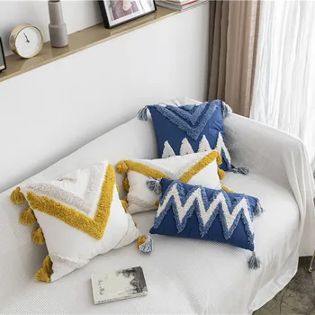 

Darbeida Ins Moroccan Style Tufted Pillow , Cotton Canvas Pillow Cushion Removable and Washable Square Crocheted Europe