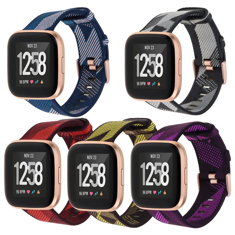 Холщовый полосатый ремешок для часов Fitbit Versa/Versa 2 дышащий в несколько стилей