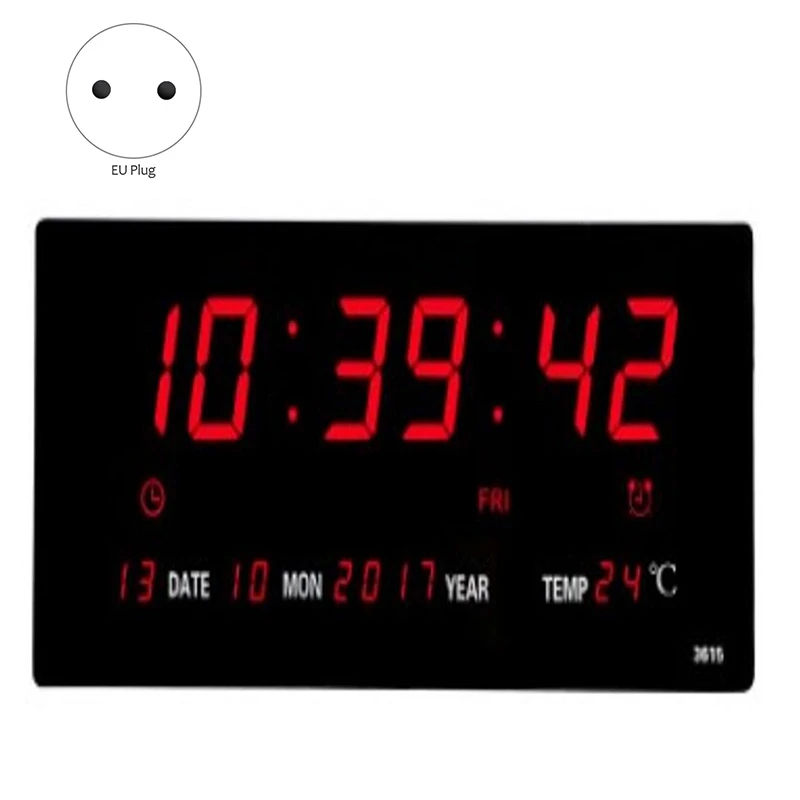 US $22.47 Livingroom 6 Digits Led Calendar Wall Clock With Thermometer Power Off Time Memory Clock Big Numbers Plugin Alarm Clock