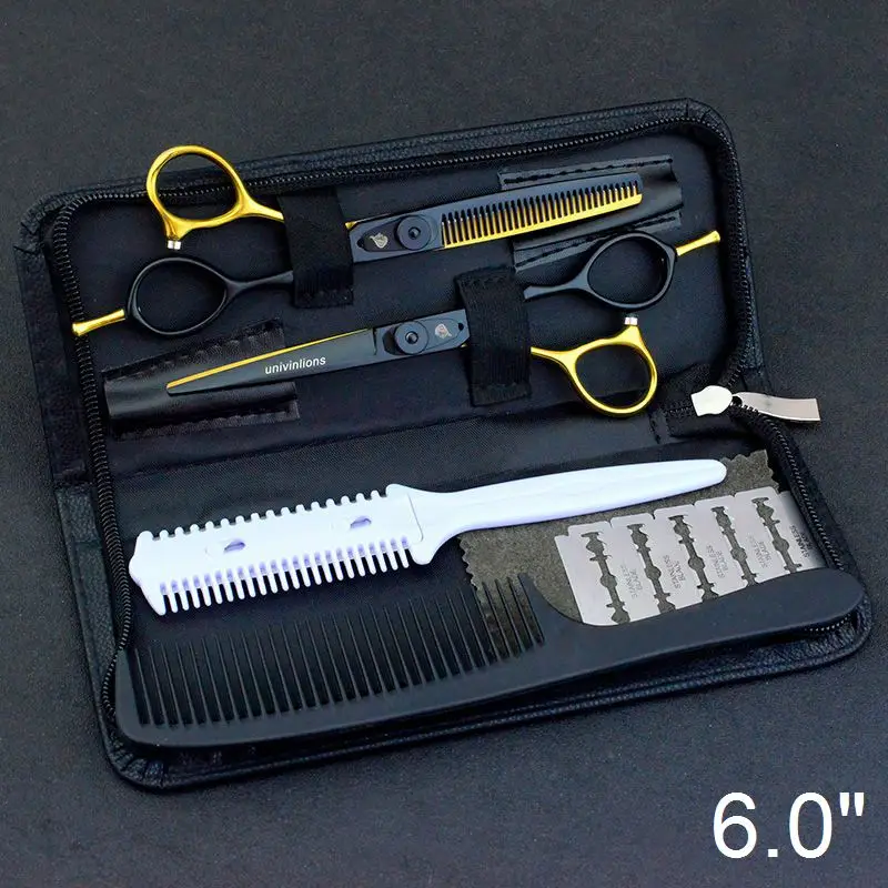 5.5/6" wrap gift black golden hairdressing scissors shear hair cutting scissors thinning salon de coiffure barbershop supplies - Цвет: W1-6025A60-Kit Cape