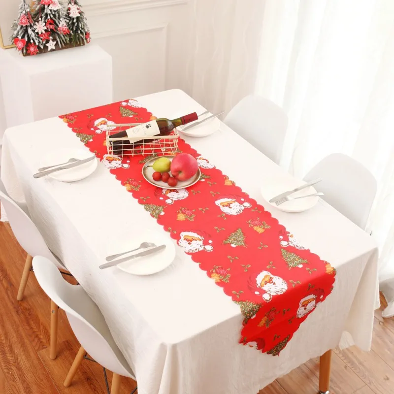 Christmas Table Runner Burlap Table Cover Decoration Home Party Decoration Props