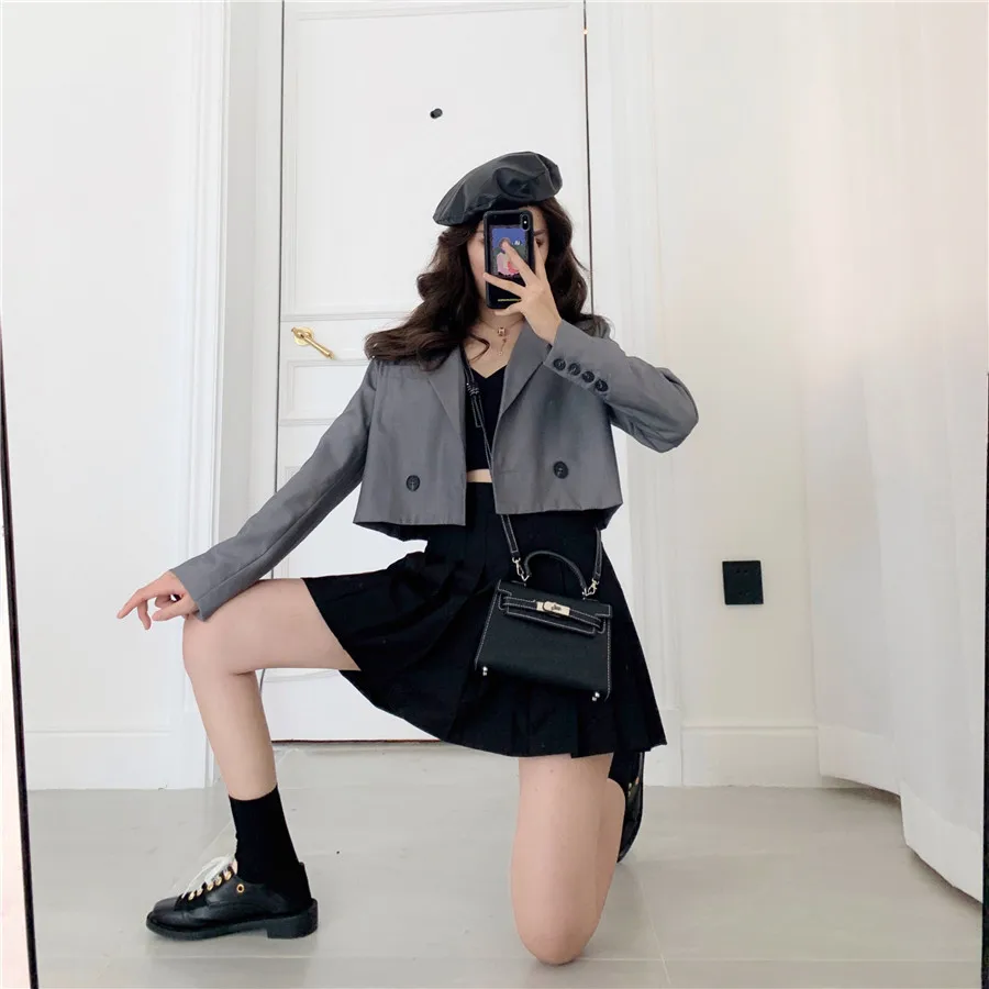 Summer New Style Korean-style Fashion Casual Short Fold-down Collar Suit Jacket Women's Versatile Long Sleeve Elegant Tops