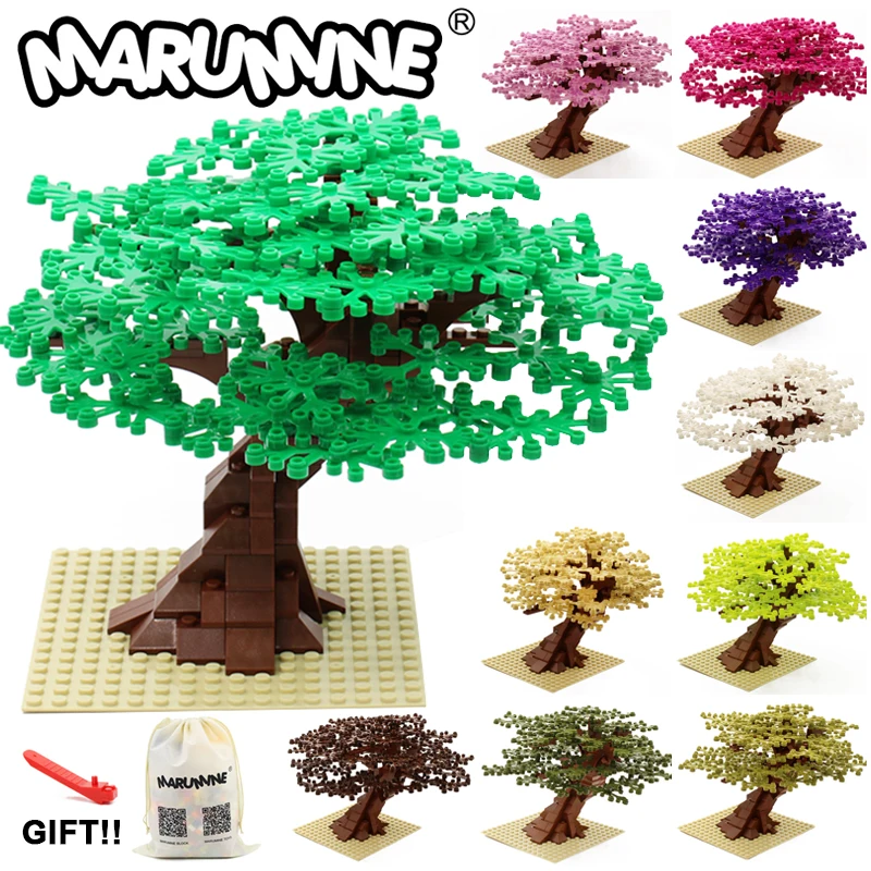 Marumine ladrillos MOC árbol 205 Uds con placa modelo de bloques de construcción accesorios hierba piezas decoración escena Juguetes