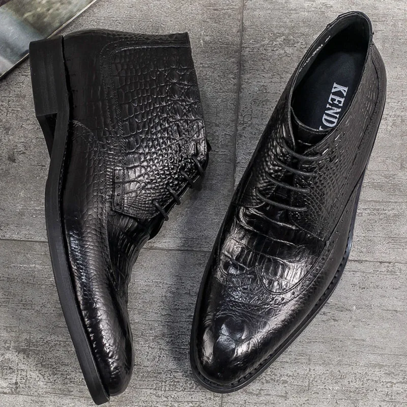 QYFCIOUFU/Новинка года; мужские ботинки из натуральной кожи на шнуровке; кожаные сапоги аллигатора; офисные рабочие ботинки; высокие ботинки; модная обувь
