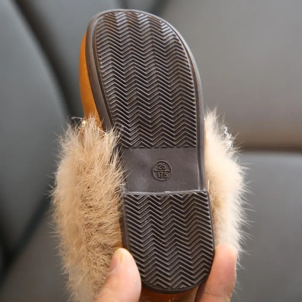 Kids Shoes Winter Warm Boys Girls Fashion Shoe Black Red Fur Flat Slip On Non-slip Kids Shoes Quality Leather New Hot Shoes