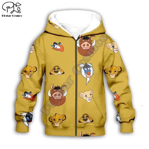 Детские толстовки с капюшоном с Simba из мультфильма «Король Лев» детские толстовки на молнии с 3D-принтом nala Pumbaa пуловер для мальчиков и девочек HAKUNA MATATA - Цвет: Kids zip hoodies