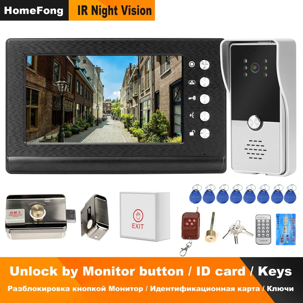Homefong проводной видео телефон двери с замком видеодомофон для квартиры дома электрический замок система контроля доступа 3A контроль мощности|Видеодомофон|   | АлиЭкспресс