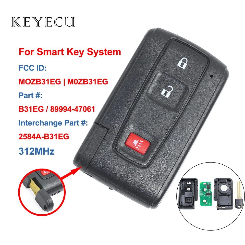 Keyecu умный дистанционный Автомобильный ключ 3 кнопки 312 МГц для Toyota Prius 2004 2005 2006 2007