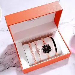 Faxina 2019 Новый Досуг Мода для женщин Набор из часов четыре части браслет набор дрель водонепроницаемые кварцевые часы для женщин Relogio Feminino