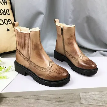 

New Brand Women Boots Light Brown Fur Short Ankle Boots Retro Style Snow Boots Runway Winter Warm Ankle Boots Shoes Women 2020