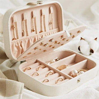 

Mini Women's Stud Earrings Rings Jewelry Box Useful Makeup Organizer With Zipper Travel Portable Jewelry Box Boite Bijoux