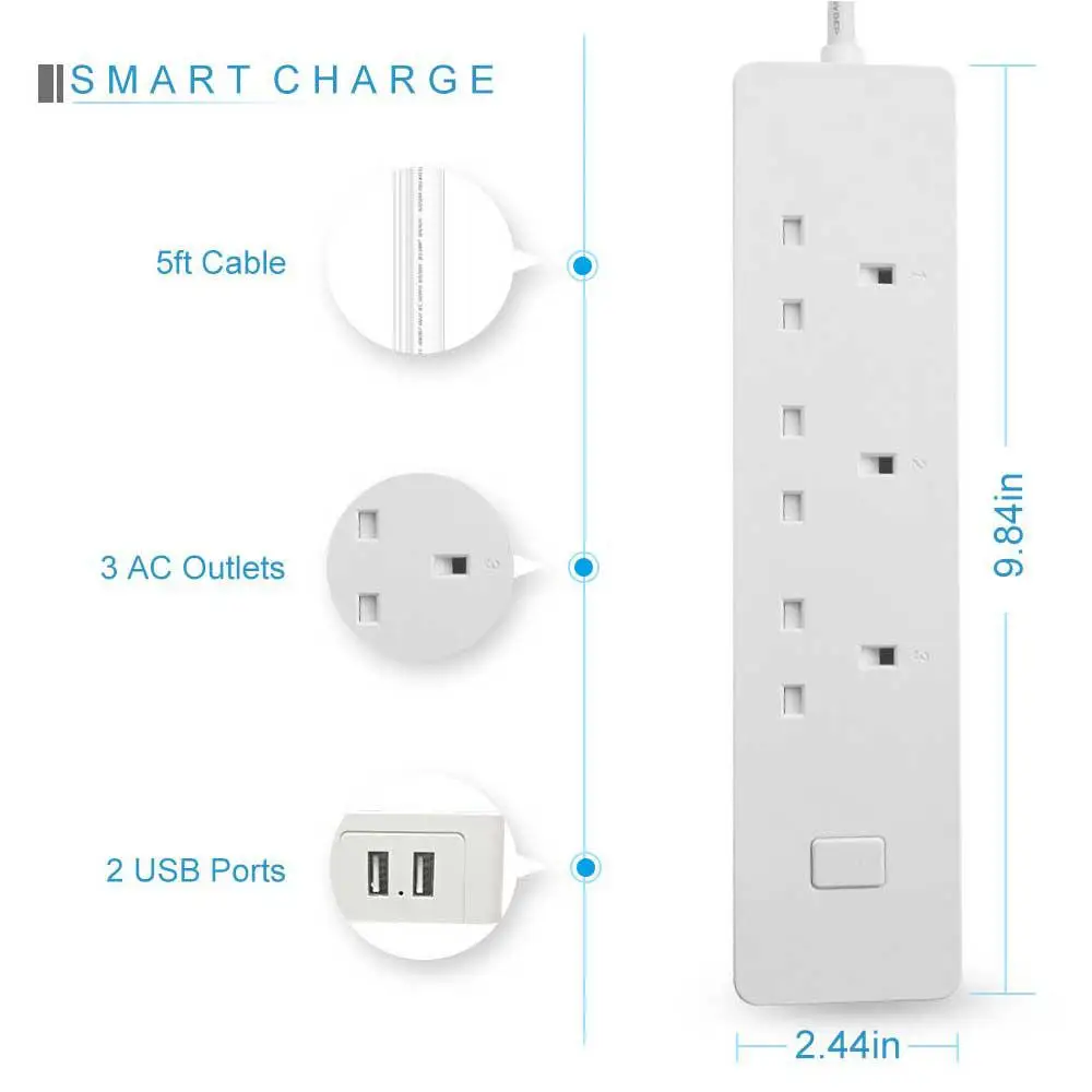 Teekar Wifi Smart power Strip 3 розетки EU с 2 usb-портами для зарядки приложение для синхронизации Голосовое управление работает с Alexa Google Home