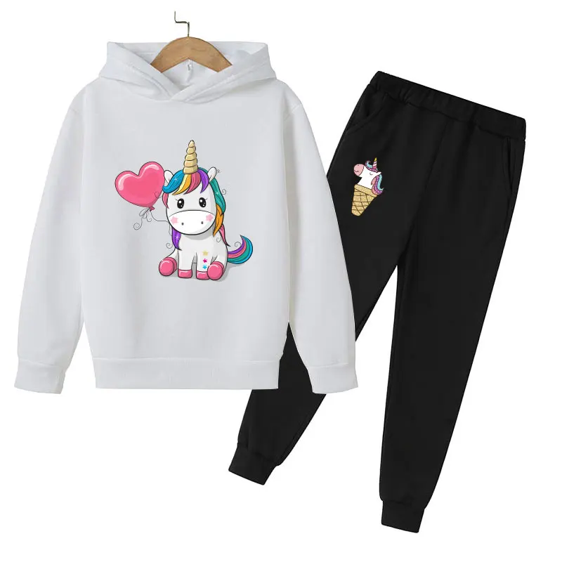 Unicorn Hoodie Children's Hoodie Game Set Autumn Children's Hoodie + Pants 2-Piece Set Girl Cute Girl Sweatshirt 4-14 Years Old hooded hoodie for kids