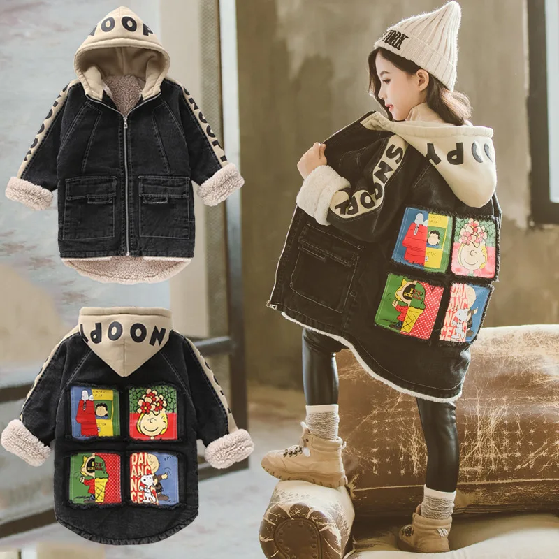

Girls Denim Jacket Kids Winter Jackets Faux Suede With Fleece Outfits Children's Jeans Slim Long Warm Outerwear & Coats