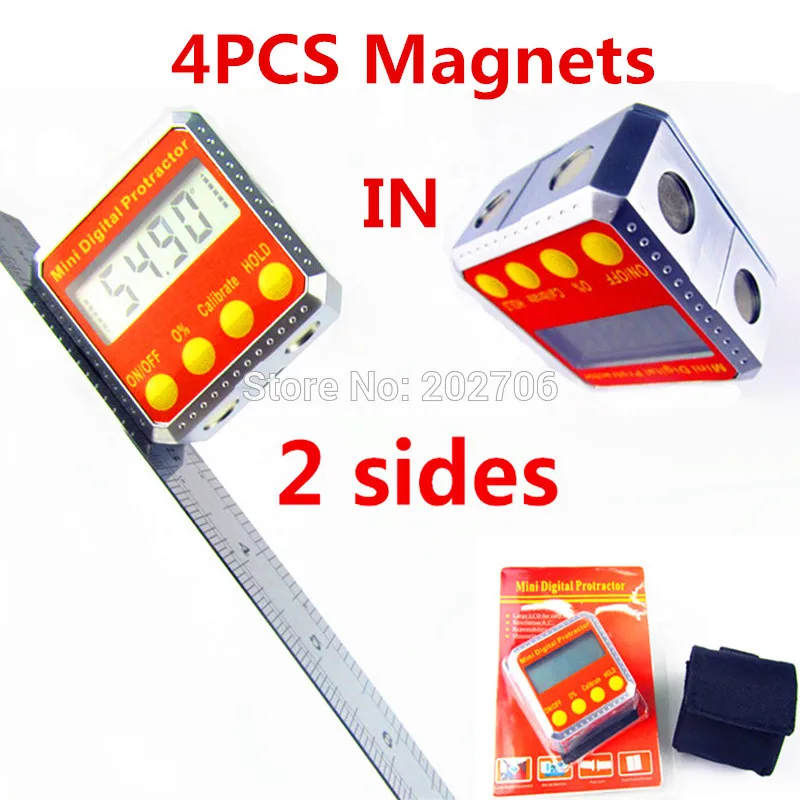 Mini Digital Protractor IP54 Black Protractor Bevel Box Level Tool With Backlight Support Degree Slope % Bevel Box inclinometer
