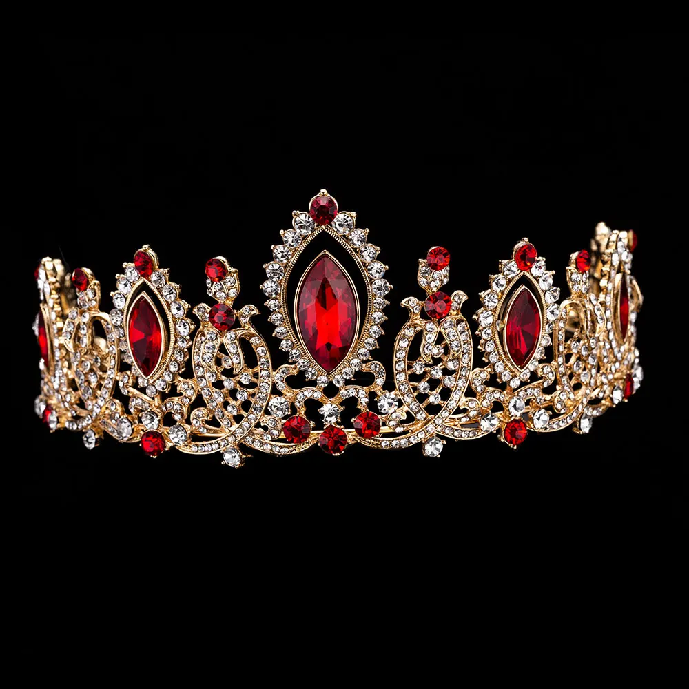 1PCS Crown Red KMVEXO, 3 шт., роскошные свадебные ювелирные наборы в виде капель с кристаллами, свадебные диадемы, серьги, ожерелье, набор, Африканский бисер, ювелирный набор - Окраска металла: 1PCS Crown Red