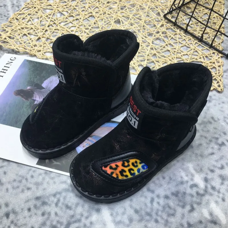 Black Новинка года; сезон осень; зимние сапоги для девочек; хлопковые сапоги; детская обувь; зимние плюшевые и Утепленные ботинки для детей среднего и большого размера - Цвет: Black