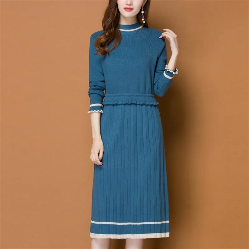 2019 sweater skirt female autumn and winter Korean version of the loose thick long section knit dress bottoming shirt | Женская одежда