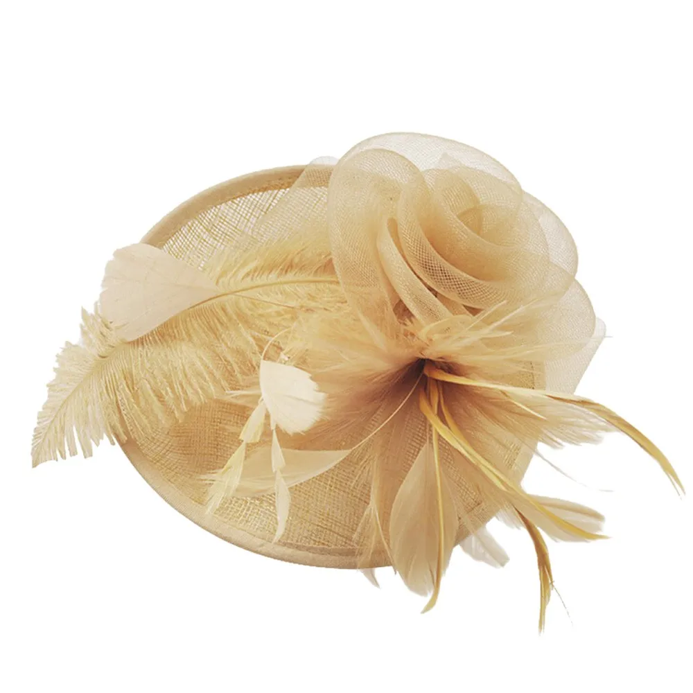 Специально разработанные женские вечерние шляпы новые женские свадебные вуалетки сетчатые ленточки для шляп вечерние шляпы с перьями - Цвет: Coffee