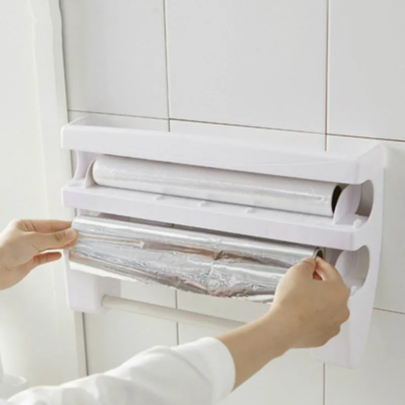 Kitchen Racks Free Punching Wall-mounted Paper Towel Rack Oil Absorbing  Paper Cling Film Storage Rack Household Tools