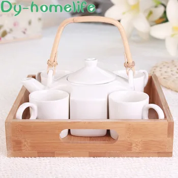 

Nordic Creative Bamboo Wood Tray White Ceramic Coffee Tea Set Restaurant Home Simple Japanese-style Teapot Tea Cup Coffee Set