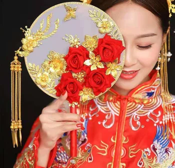 

Chinese Style Double-sided Fine Round Decorative Hand Fans Women Gift Classic Double Happiness Fan For Wedding Photography LF815