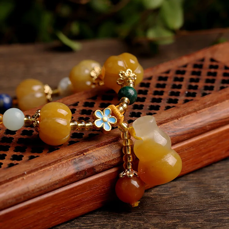 New Xinjiang Golden Jade Bracelet Drum Bead Pumpkin Bead String Topaz PI Xiu Bracelet Charm Bracelet