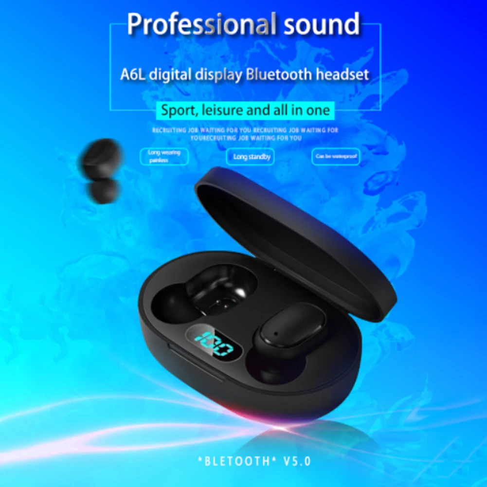 LED Display Bluetooth V5 0 Headsets with Mic for iPhone Huawei Samsung pk A6S TWS Wireless Earphone for Redmi Earbuds