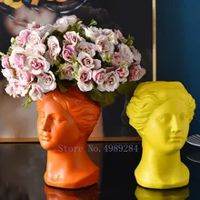 Nordic Творческий смолы ваза человека ваза, украшенная головом Venus современный домашний Цветочная композиция аксессуары шестиугольная ваза, домашний декор