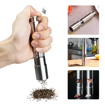 

Stainless Steel Pepper Grinder Manual Pepper Mill Salt Shakers Thumb Push One-handed Pepper Grinder Kitchen Tools Dropshipping