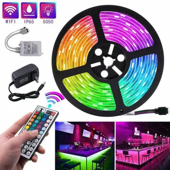 

5M RGB 5050 Waterproof LED Strip Light SMD 44 Key US Remote 12V Power Full Kit TV Desktop Screen BackLight Diode Tape
