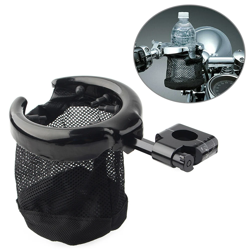 

Motorcycle 1'' 25mm Handlebar Cup Holder Universal Metal Drink Basket Black For Harley Dyna FXD etc.