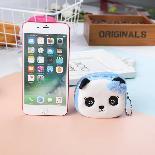 Mini Cartoon Animal Head Panda Frog Strawberry Cubic Coin Purse Bag Key Case Kawaii Plush Toys Stuffed Toy Birthday Student Gift 4