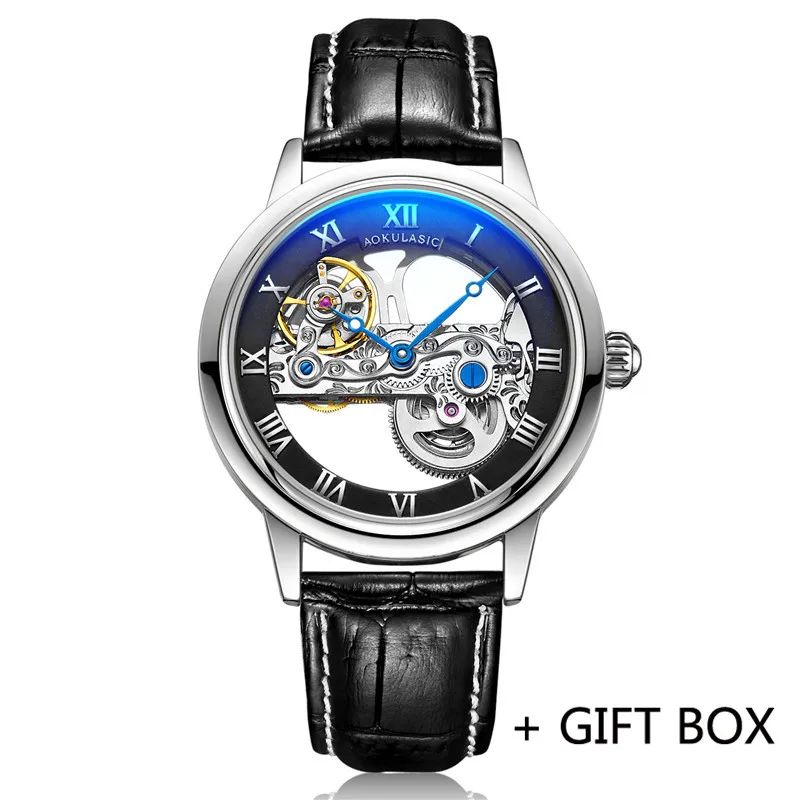 AK01505 with box AOKULASIC автоматические механические мужские наручные часы военный армейский Спорт Мужские часы лучший бренд Роскошные полые водонепроницаемые мужские часы 015 - Цвет: AK01505 with box