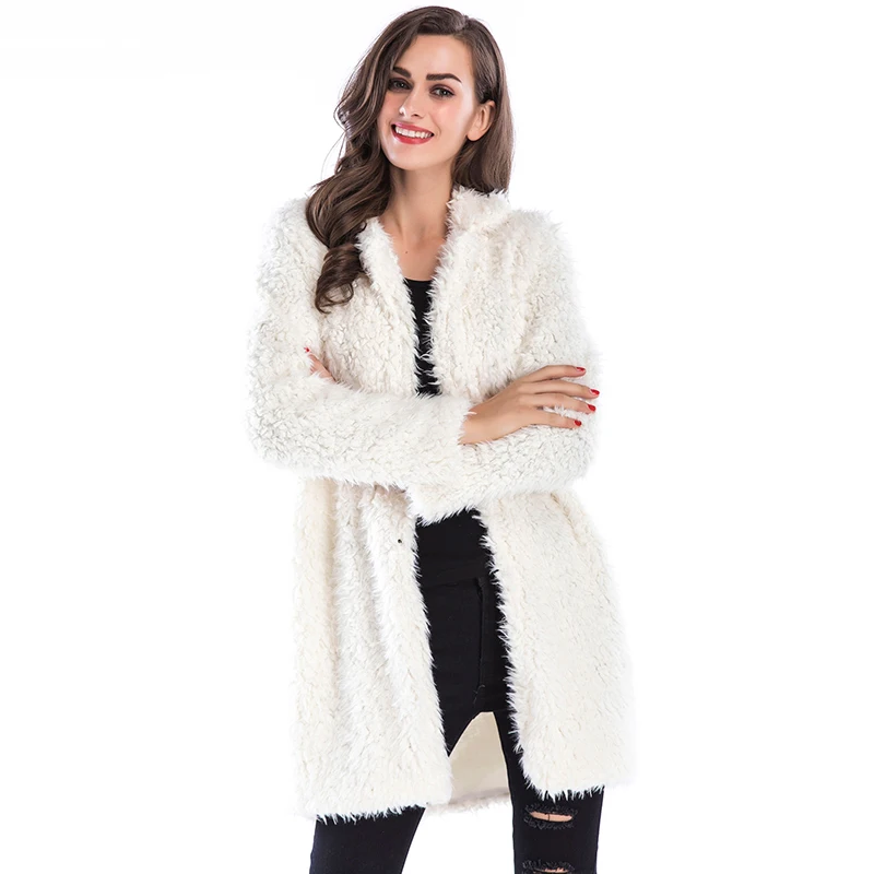 

Fashion Faux Fur Coat Women Long Sleeve Turn-Down Collar Warm Long Teddy Coat Jacket 2019 Autumn Winter Elegant Fluffy Jacket