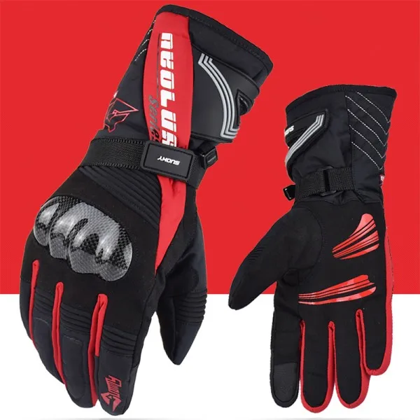 Красный SUOMY New Winter Motorcycle Gloves Waterproof Keep Warm Riding Motorcross Bike Rider Anti-Fall Ski Cross-Country Urban Gloves - Цвет: Красный