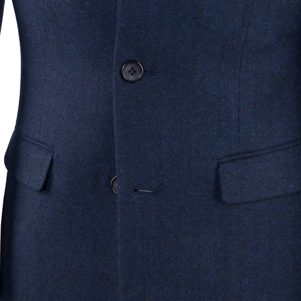 Custom Tailored Dark Blue Herringbone Tweed Woolen Coat Man Jacket Medium Long Winter Coats For Man Jackets For Man Overcoat