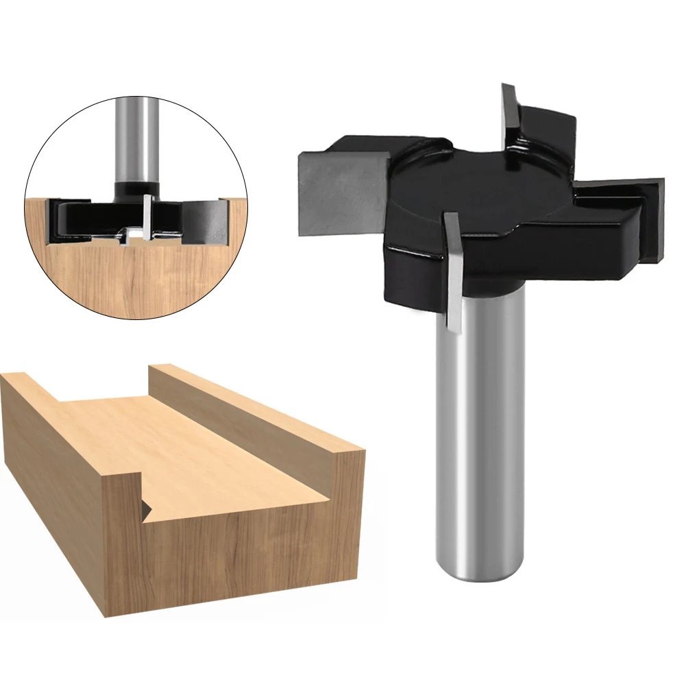 1pc 1/2" 12mm Shank Wood Milling Cutter 4 Edge T Type Slotting Woodworking Tool Router Bits For Industrial Grade | Инструменты