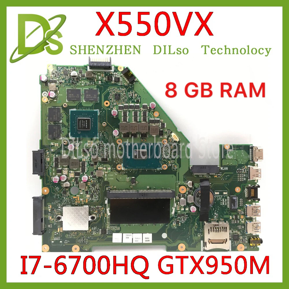 KEFU X550VX Motherboard For ASUS X550VQ FZ50VX FH5900V Laptop I7-6700HQ GTX950 GPU 8GB RAM tested original  Компьютеры и
