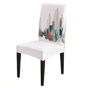 

6/8Pcs Ink Painting Nordic Cactus Dining Chair Cover Spandex Elastic Chair Slipcover Case Stretch for Wedding Hotel Banquet