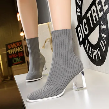 

Korean version of fashion transparent crystal and high heel winter short boots comfortable and thin wool boots